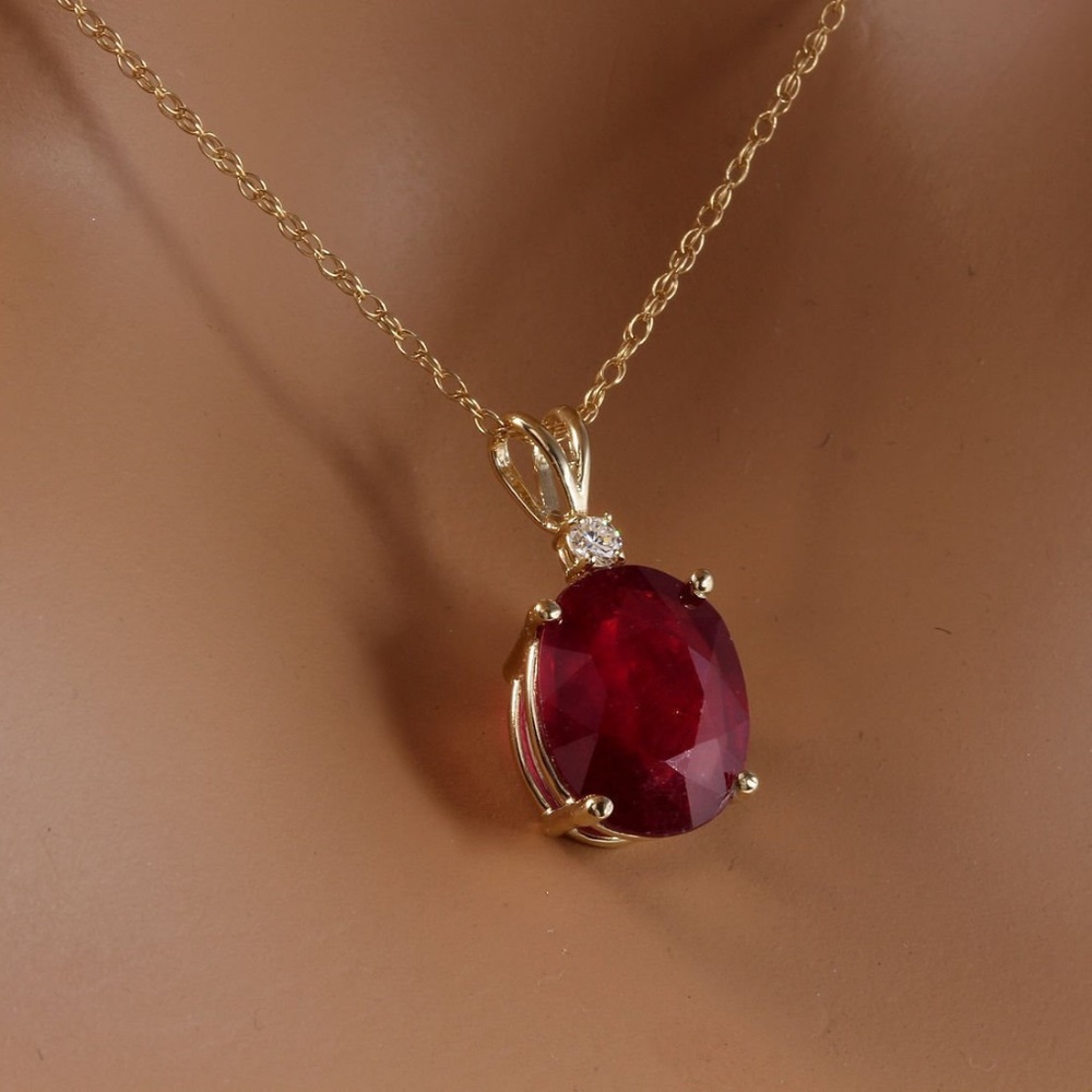 6.05ct Natural Ruby and Diamond 14KY Gold Necklace